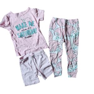 Carter's 3-piece Sloth Short Sleeve Pajama Set Size 2T Pink/White